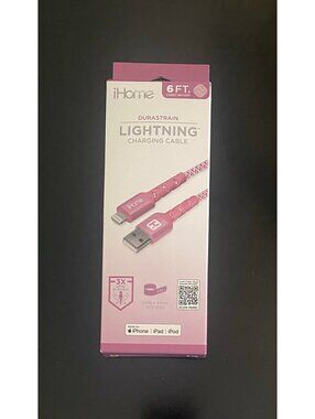 IHOME 6ft Lightning to USB-A Nylon Cable Pink